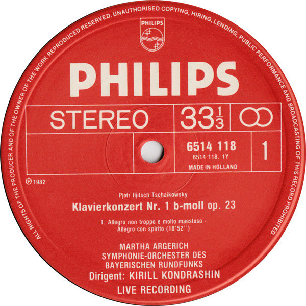 Martha Argerich & Kondrashin - Tchaikovsky - Klavierkonzert Nr. 1 - Mint- LP Record 1982 Philips Holland Vinyl - Classical