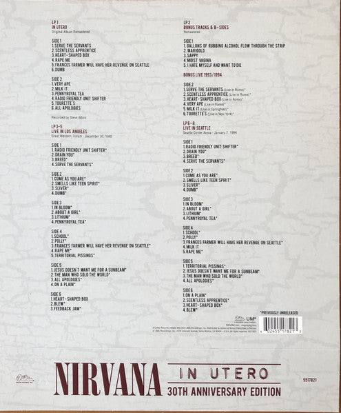 Nirvana – In Utero - New 8 LP Record Box Set 2023 Geffen 180 gram Vinyl, Book, Gig Flyers, Poster, Tickets, more! - Rock / Grunge - Shuga Records