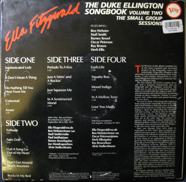 Ella Fitzgerald - The Duke Ellington Songbook, Volume Two: The Small Group Sessions - VG+ 2 LP Recored 1982 Verve USA Vinyl - Jazz / Swing / Vocal - Shuga Records
