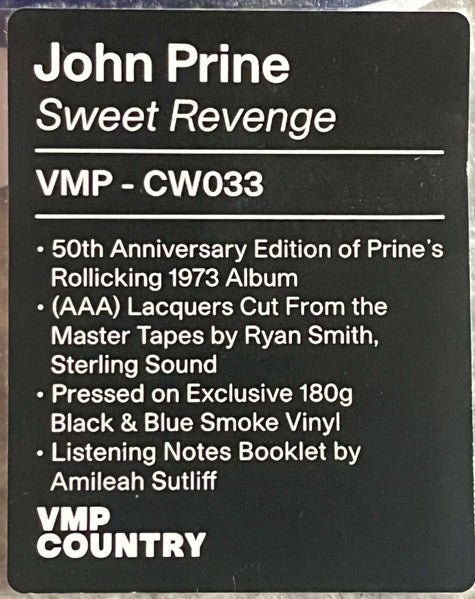 John Prine - Sweet Revenge (1973) - New LP Record 2023 Atlantic Vinyl Me Please Black & Blue Smoke 180 gram Vinyl & Booklet - Country / Folk - Shuga Records