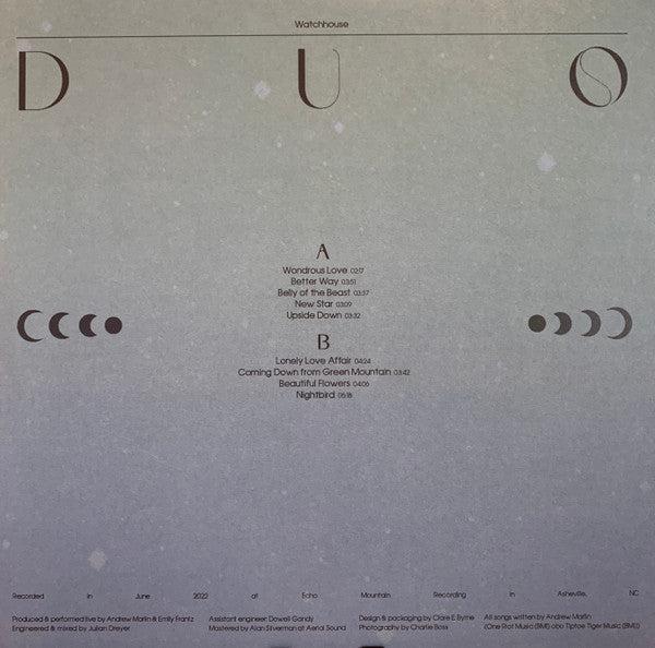 Watchhouse - Duo - New 2 LP Record 2022 Tiptoe Tiger USA Teal & White Vinyl & Songbook - Folk - Shuga Records