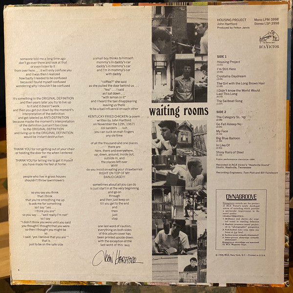 John Hartford - Housing Project - VG+ LP Record 1968 RCA Victor USA Original Vinyl - Folk Rock / Bluegrass - Shuga Records