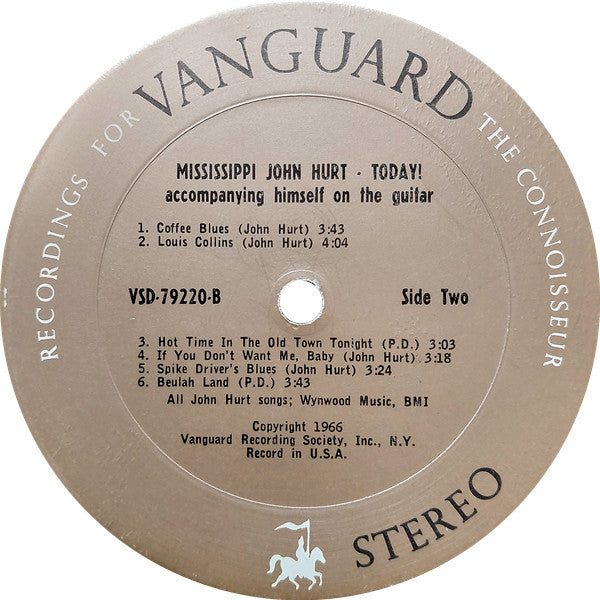 Mississippi John Hurt - Today! - VG+ LP Record 1966 Vanguard USA Original Vinyl - Piedmont Blues - Shuga Records