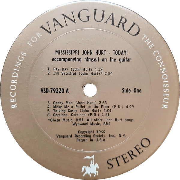 Mississippi John Hurt - Today! - VG+ LP Record 1966 Vanguard USA Original Vinyl - Piedmont Blues - Shuga Records