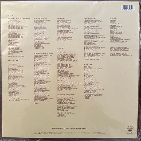 Paul Simon ‎– Still Crazy After All These Years (1975) - New LP Record 2023 Columbia Vinyl - Pop Rock / Folk Rock - Shuga Records
