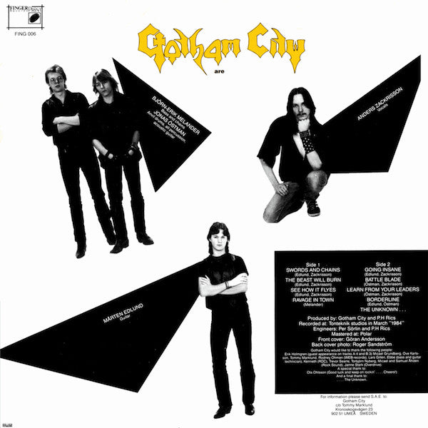 Gotham City – The Unknown - VG+ LP Record 1984 Finger Print Sweden Vinyl - Heavy Metal - Shuga Records