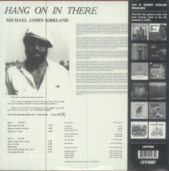 Mike James Kirkland – Hang On In There (1972) - New LP Record Store Day Black Friday 2023 Ubiquity Luv N' Haight RSD 180 gram Vinyl - Funk/Soul
