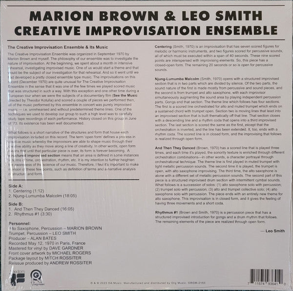Marion Brown & Leo Smith – Creative Improvisation Ensemble (1975) - New LP Record Store Day Black Friday 2023 ORG Music RSD Red Vinyl - Jazz / Free Improvisation - Shuga Records