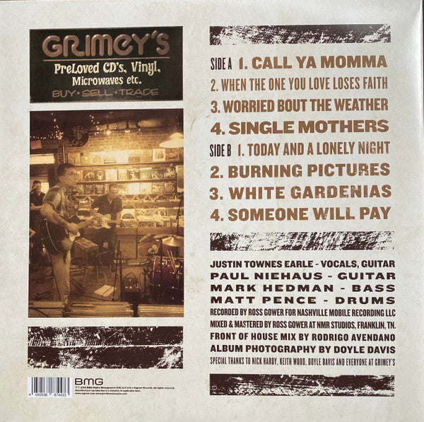 Justin Townes Earle - Live At Grimey's (2015) - New EP Record Store Day Black Friday 2023 BMG Craft Recordings RSD Baby Blue Vinyl - Country / Folk - Shuga Records