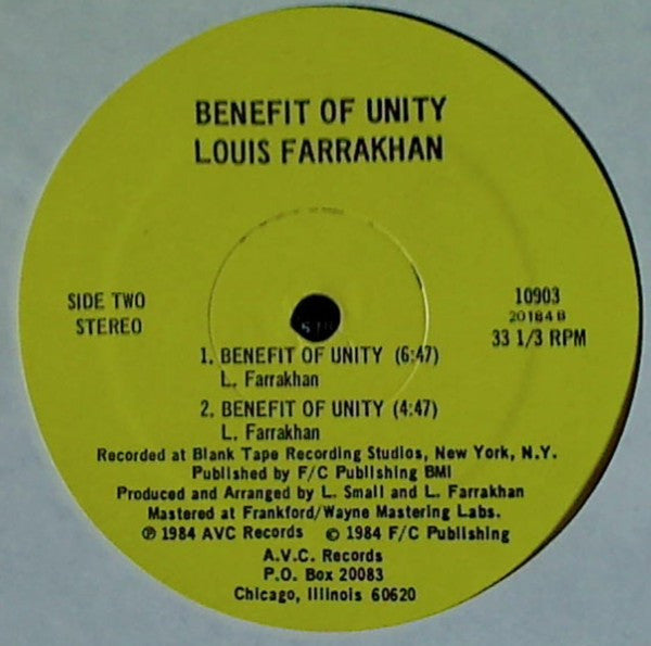 Louis Farrakhan - Let Us Unite - VG+ LP Record 1984 A.V.C. USA Vinyl - Funk / Soul / Political - Shuga Records