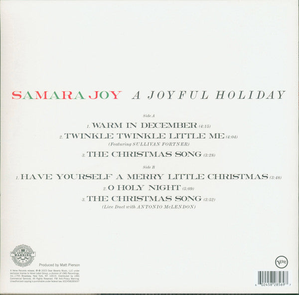 Samara Joy - A Joyful Holiday - New EP Record 2023 Verve Vinyl - Holiday / Christmas / Soul-Jazz - Shuga Records