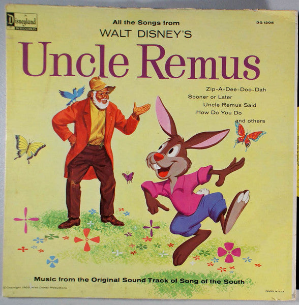 Various ‎– All The Songs From Walt Disney's Uncle Remus - Music From "Song Of The South" (1959) - VG LP Record 1963 Disneyland USA Original Vinyl - Soundtrack / Children's - Shuga Records