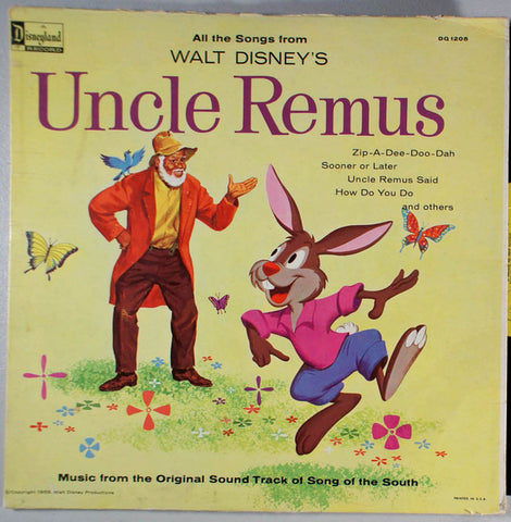 Various ‎– All The Songs From Walt Disney's Uncle Remus - Music From "Song Of The South" (1959) - VG LP Record 1963 Disneyland USA Original Vinyl - Soundtrack / Children's