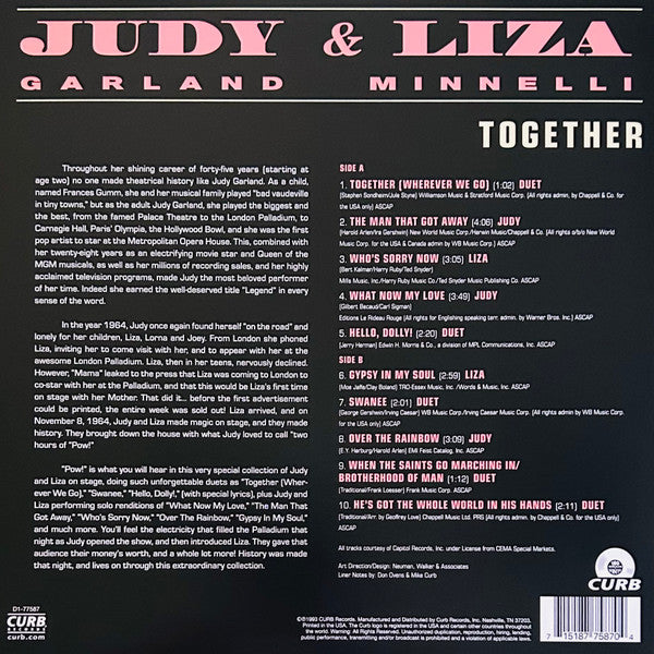 Judy Garland & Liza Minnelli - Together (1973) - New LP Record 2023 Curb Barnes & Noble Exclusive Natural 180 gram Vinyl - Pop / Vocal - Shuga Records