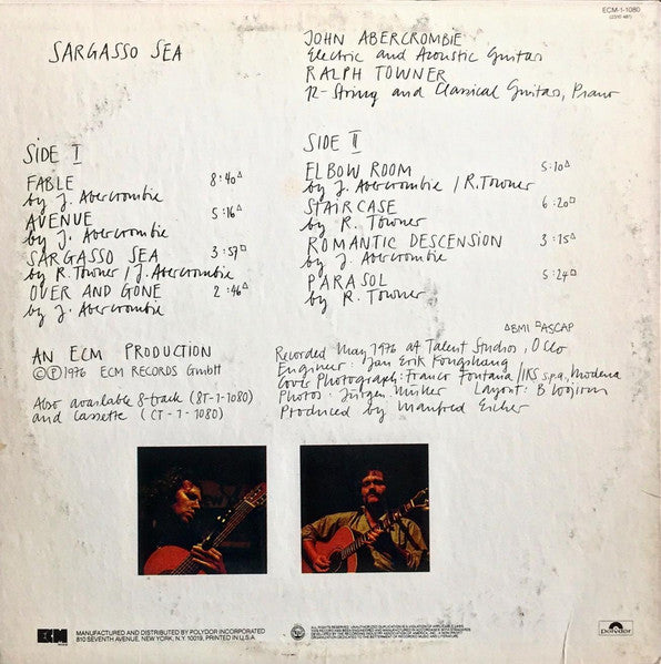 John Abercrombie & Ralph Towner - Sargasso Sea - Mint- (VG+ cover) LP Record 1976 ECM USA Vinyl - Jazz - Shuga Records
