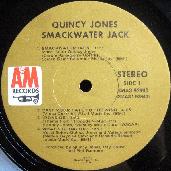 Quincy Jones ‎- Smackwater Jack - VG+ LP Record 1971 A&M Stereo Vinyl - Jazz / Jazz-Funk - Shuga Records