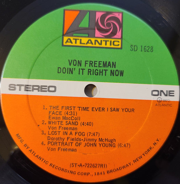 Von Freeman - Doin' It Right Now - VG+ LP Record 1972 Atlantic USA Original Vinyl - Jazz / Post Bop - Shuga Records