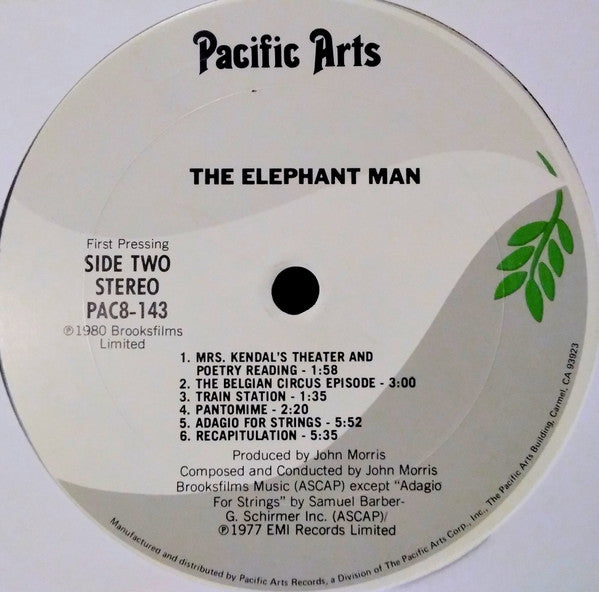 John Morris / David Lynch - The Elephant Man LP Record 1980 Pacific Arts USA Original Press Vinyl - Soundtrack - Shuga Records