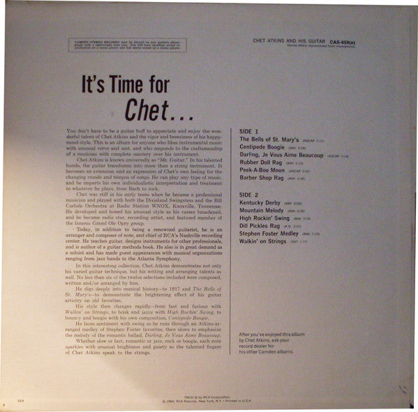 Chet Atkins – Chet Atkins And His Guitar (1961) - VG+ LP Record 1964 RCA Camden USA Mono Vinyl - Country - Shuga Records