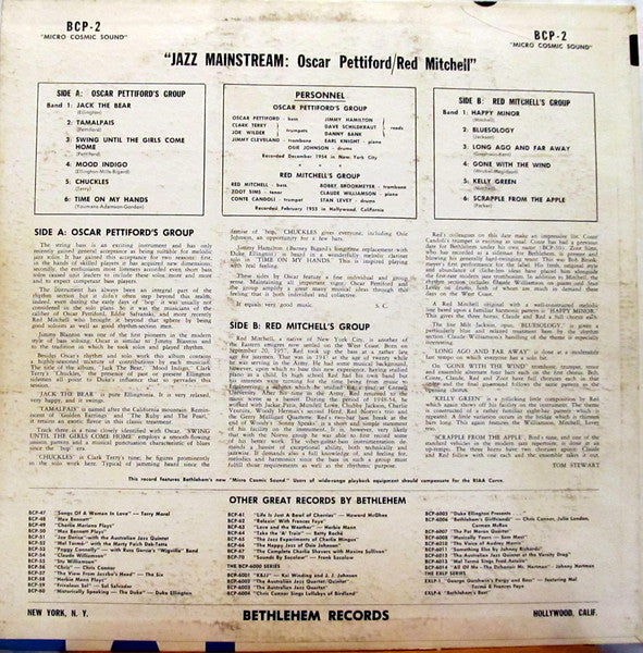 Oscar Pettiford / Red Mitchell - Jazz Mainstream - VG+ LP Record 1957 Bethlehem USA Mono Original Vinyl - Jazz / Cool Jazz / Bop - Shuga Records