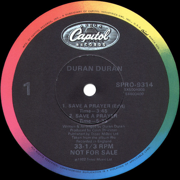 Duran Duran - Save A Prayer - Mint- 12" Single Record 1985 Capitol USA Promo Vinyl - New Wave / Synth-pop - Shuga Records
