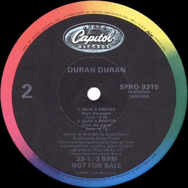 Duran Duran - Save A Prayer - Mint- 12" Single Record 1985 Capitol USA Promo Vinyl - New Wave / Synth-pop - Shuga Records