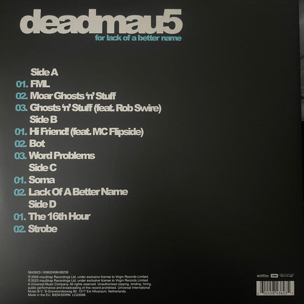Deadmau5 – For Lack Of A Better Name (2009) new- New 2 LP Record 2024 Blue Translucent Vinyl - Electronic / House / Progressive House / Electro - Shuga Records