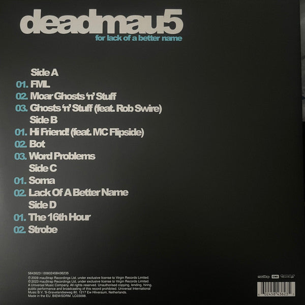 Deadmau5 – For Lack Of A Better Name (2009) new- New 2 LP Record 2024 Blue Translucent Vinyl - Electronic / House / Progressive House / Electro