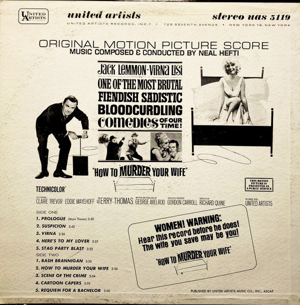Neal Hefti - How To Murder Your Wife - VG+ LP Record 1965 United Artists USA Vinyl - Soundtrack / Jazz - Shuga Records