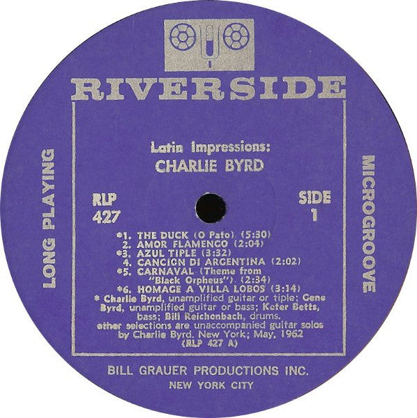 Charlie Byrd - Latin Impressions - VG+ LP Record 1962 Riverside USA Mono Vinyl - Bossa Nova / Latin Jazz / - Shuga Records