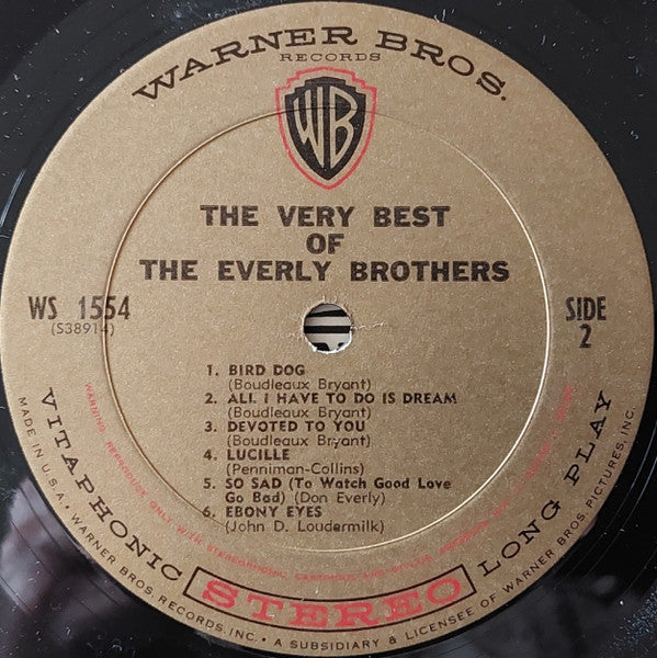 Everly Brothers - The Very Best Of The Everly Brothers - Mint- LP Record 1964 Warner USA Original Gold Vitaphonic Stereo Vinyl - Pop Rock / Rock & Roll - Shuga Records