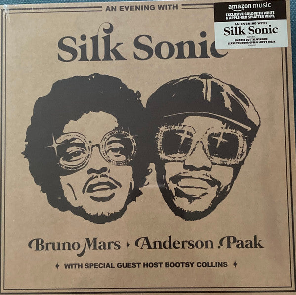 Silk Sonic - An Evening With Silk Sonic (2021) - Mint- LP Record 2024 Atlantic Aftermath Gold w/ White & Red Splatter Vinyl - R&B / Soul / Funk / Pop - Shuga Records