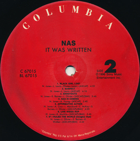 Nas - It Was Written - Near Mint- LP Record 1996 Columbia USA Original RARE Vinyl - Hip Hop / Boom Bap / Conscious - Shuga Records