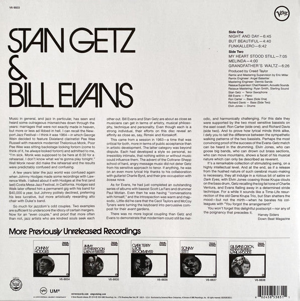 Stan Getz & Bill Evans - Previously Unreleased Recordings (1963) - New LP Record 2024 Verve 180 gram Vinyl - Cool Jazz - Shuga Records