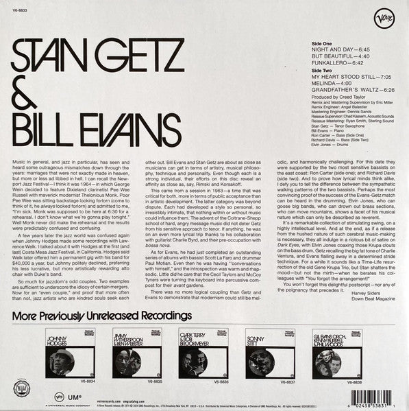 Stan Getz & Bill Evans - Previously Unreleased Recordings (1963) - New LP Record 2024 Verve 180 gram Vinyl - Cool Jazz