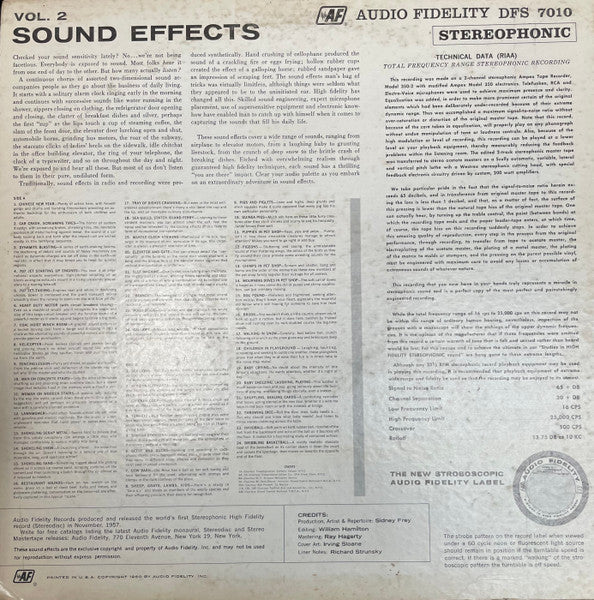No Artist - Sound Effects Volume 2 - VG+ LP Record 1960 Audio Fidelity USA Vinyl - Special Effects / Non-Music - Shuga Records