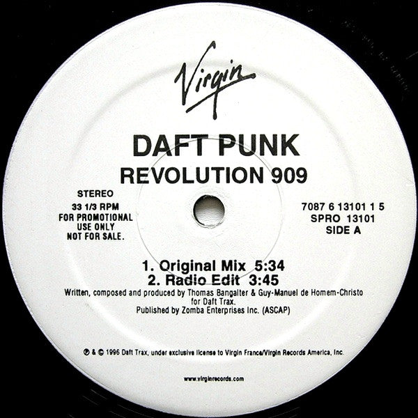Daft Punk - Revolution 909 - VG+ 12" Single Record 1998 Virgin USA Promo Vinyl - House / Tech House - Shuga Records