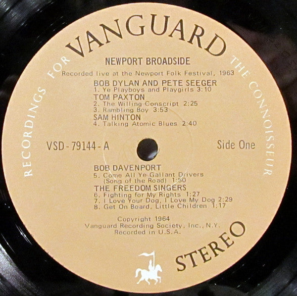 Various ‎(Bob Dylan/Phil Ochs/Joan Baez) – Newport Broadside - VG+ LP Record 1968 Vanguard USA Stereo Original Vinyl - Folk / Gospel / Country Blues - Shuga Records