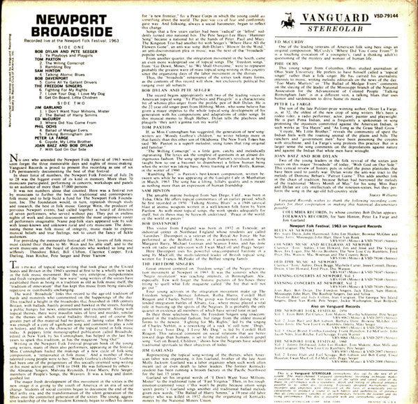 Various ‎(Bob Dylan/Phil Ochs/Joan Baez) – Newport Broadside - VG+ LP Record 1968 Vanguard USA Stereo Original Vinyl - Folk / Gospel / Country Blues - Shuga Records
