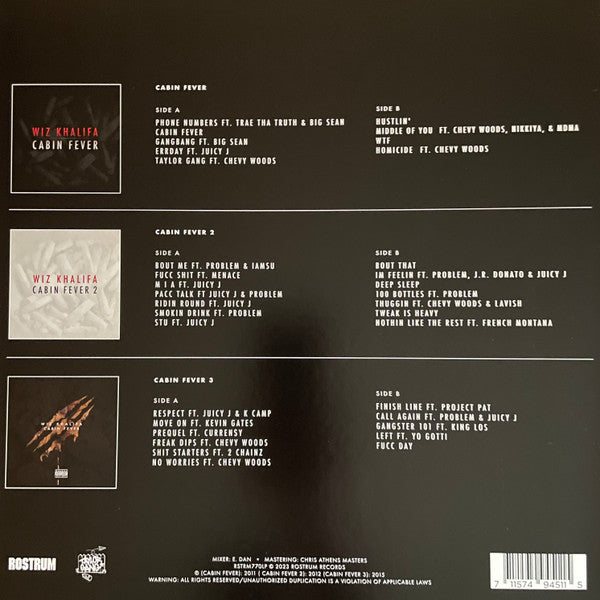 Wiz Khalifa - Cabin Fever Trilogy - New 3 LP Record Box Set Rostrum Red Vinyl - Hip Hop - Shuga Records