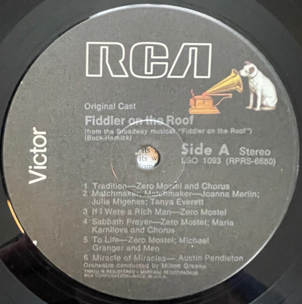 Zero Mostel - Fiddler On The Roof (1964) - Mint- LP Record 1976 RCA USA Vinyl - Original Broadway Cast / Musical - Shuga Records