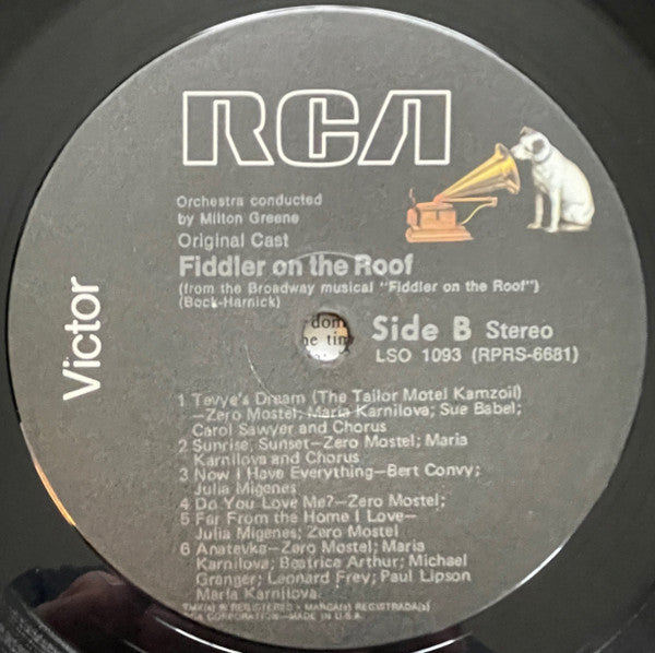Zero Mostel - Fiddler On The Roof (1964) - Mint- LP Record 1976 RCA USA Vinyl - Original Broadway Cast / Musical - Shuga Records