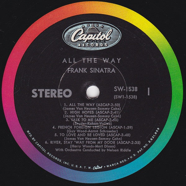 Frank Sinatra - All The Way - VG+ LP Record 1961 Capitol USA Stereo Vinyl - Jazz / Pop - Shuga Records