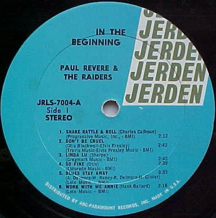 Paul Revere & The Raiders - In The Beginning (1963) - VG+ LP Record 1966 Jerden USA Vinyl - Garage Rock / Pop Rock - Shuga Records