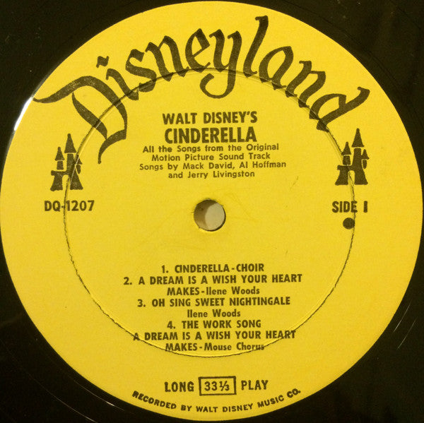 Various – Walt Disney's Cinderella (1956) - VG LP Record 1963 Disneyland USA Vinyl & Pink Back Cover - Soundtrack
