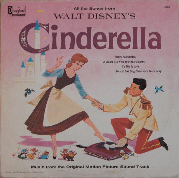 Various – Walt Disney's Cinderella (1956) - VG LP Record 1963 Disneyland USA Vinyl & Pink Back Cover - Soundtrack
