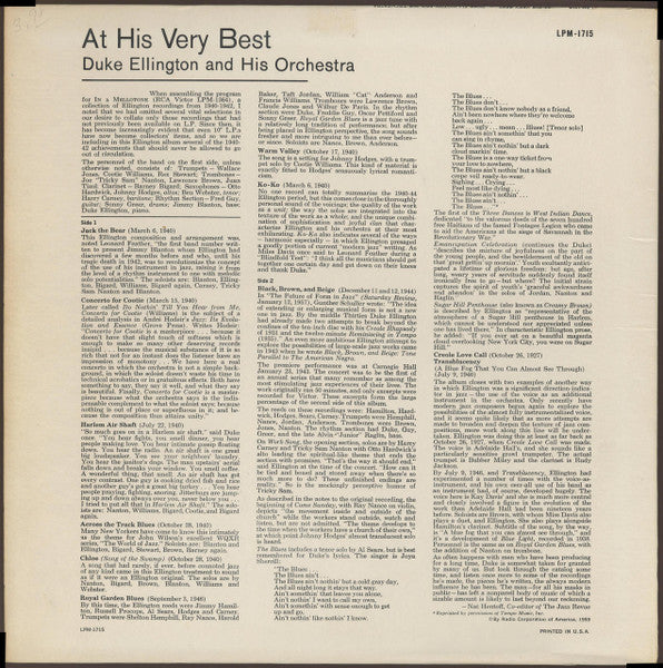 Duke Ellington And His Orchestra - At His Very Best - VG+ LP Record 1959 RCA USA Vinyl - Jazz / Big Band - Shuga Records