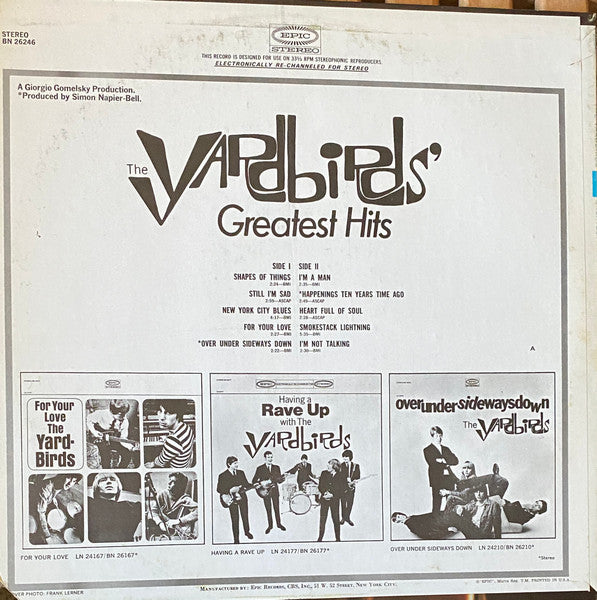 The Yardbirds - The Yardbirds' Greatest Hits - VG LP Record 1967 Epic USA Original Vinyl - Garage Rock / Psychedelic Rock / Mod / Blues Rock - Shuga Records