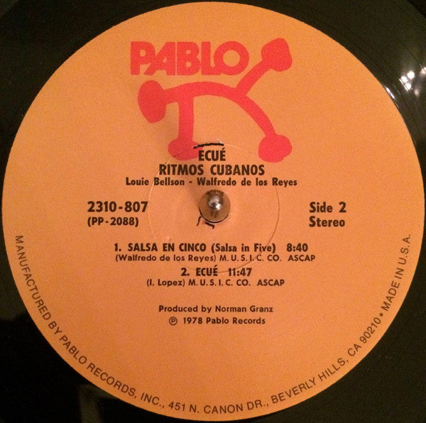 Walfredo De Los Reyes / Louie Bellson - Ecué (Ritmos Cubanos) - Mint- LP Record 1978 Pablo USA Original Vinyl - Jazz / Afro-Cuban Jazz / Latin Jazz / Salsa - Shuga Records