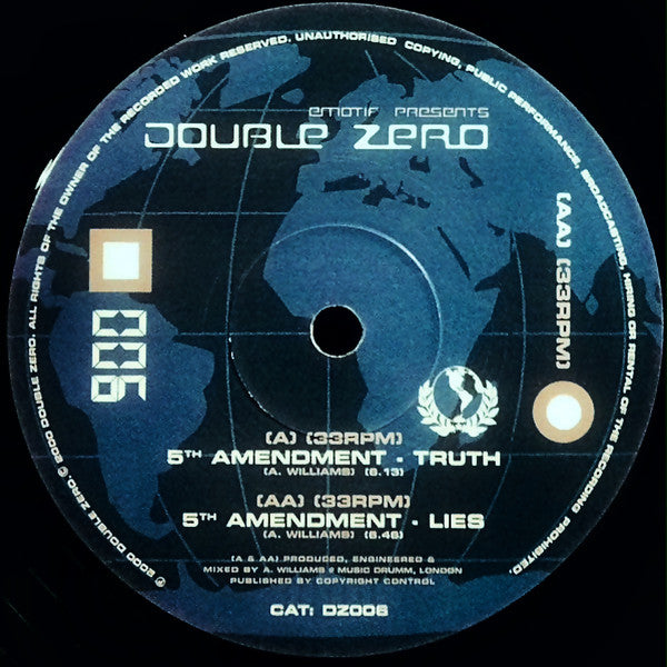 5th Amendment - Truth / Lies - Mint- 10" Single Record 2001 Double Zero UK Vinyl - Drum n Bass